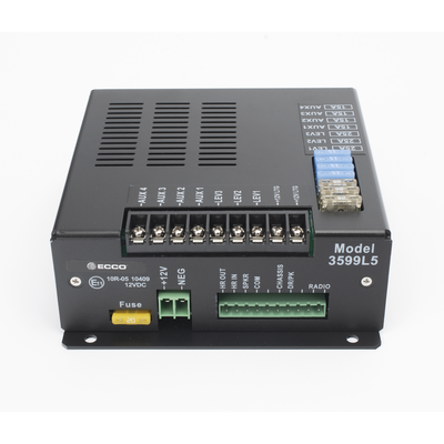 Sistema de Sirena Vehicular / 200W / Controlador Unimando 14 Botones / 7 Salidas Auxiliares / Micrófono PA / Certificación SAE J1849