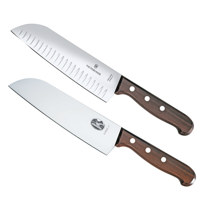Set de 2 Cuchillos Santoku / Hoja 17 cm / Mango de Madera / Acero Inoxidable / Fabricación Suiza
