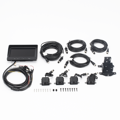 Sistema de Monitoreo Vehicular / 4 Cámaras 1080p / Pantalla LCD 7" / IP68 / Grabación Automática / Micro SD 512 GB / Cambio a Reversa