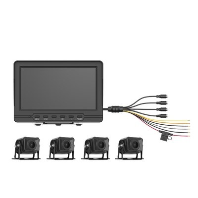 Sistema de Monitoreo Vehicular / 4 Cámaras 1080p / Pantalla LCD 7" / IP68 / Grabación Automática / Micro SD 512 GB / Cambio a Reversa