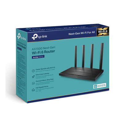 Router WiFi 6 / AX1500 / 4 Flujos / 4 Antenas Externas / 1 WAN Gigabit + 3 LAN Gigabit / OFDMA / Beamforming / WPA3 / EasyMesh
