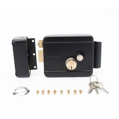 Cerradura Eléctrica con Botón de Salida / Doble Cerrojo / 12 VCD / Exterior / Apertura Derecha / 129 x 103 x 38 mm