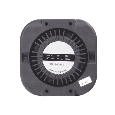 Bocina Compacta de Uso Rudo / 100 Watts / 11 Ohms / Montaje Universal / SAE J1849 / California Title 13