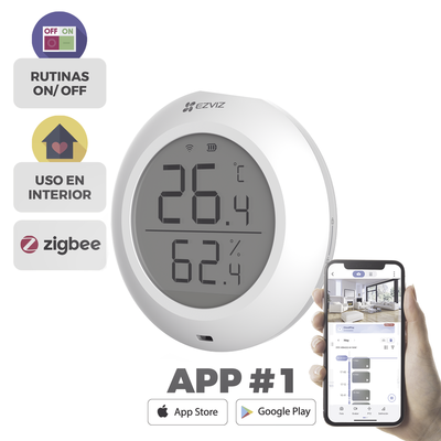 Sensor de Temperatura y Humedad / Zigbee 2.4GHz / Pantalla LCD / Batería CR2450 3V / -10°C a +60°C / 5.28 x 2.03 in