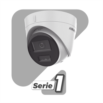 Cámara Turret IP / 2 Megapixel / Dual Light IR 30 m (98.4 ft) + Luz Blanca 20 m (65.6 ft) / Lente 2.8 mm / 103° / Audio Integrado / IP67 / PoE