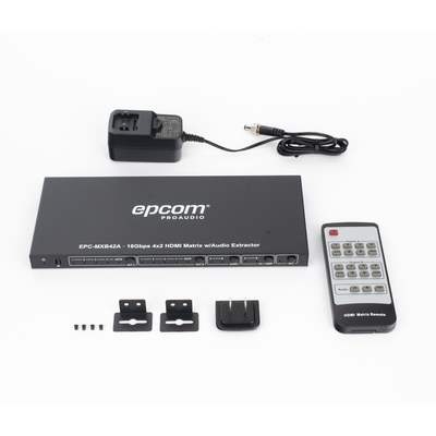 Matriz HDMI / 4 Entradas x 2 Salidas / 4K2K@60Hz / HDR / YCbCr 4:4:4 / HDCP 2.2 / 18 Gbps / Extractor de Audio / Downscaling 4K a 1080p