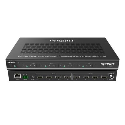Matriz HDMI / 4×4 / Conmutación Sin Interrupciones / Video Wall 10 Modos / 4K@60Hz 4:4:4 / HDMI 2.0b / Control Web, IR, RS-232, TCP/IP