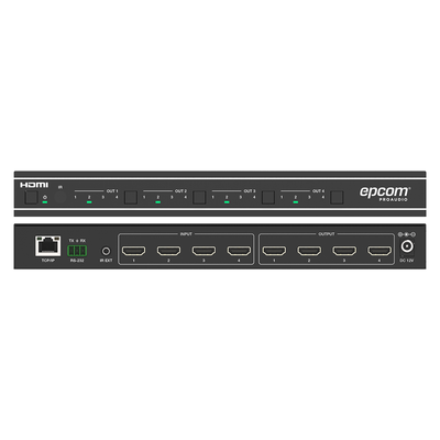 Matriz HDMI / 4×4 / Conmutación Sin Interrupciones / Video Wall 10 Modos / 4K@60Hz 4:4:4 / HDMI 2.0b / Control Web, IR, RS-232, TCP/IP