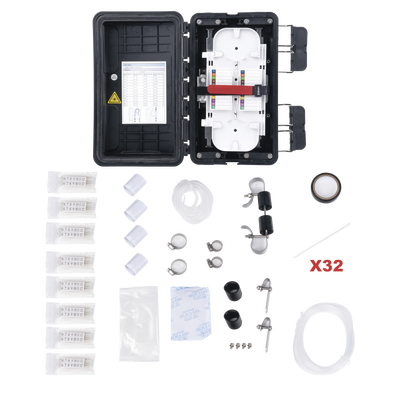 Caja de Distribución de Fibra Óptica / 96 Empalmes / IP65 Exterior / 4 Charolas / Polipropileno + Fibra de Vidrio UV / 2 Entradas 8-20mm y 5-16mm