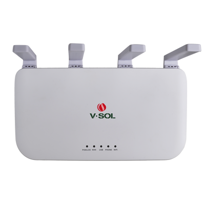 ONU XGSPON / Wi-Fi 6 / 1 Puerto RJ45 2.5 Gbps / 3 Puertos RJ45 1 Gbps / 1 FXS / 1 Puerto USB / 4 Antenas 5 dBi / 0.8 x 0.43 x 0.12 pies