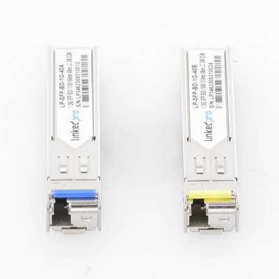 Transceptor Óptico SFP Bidireccional / 1.25 Gbps / Monomodo 1310/1550 nm / Alcance 40 km (131233.6 ft) / LC/UPC Simplex / DDM / Hot-Pluggable / 2 Piezas