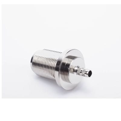 Conector RF Coaxial / N Hembra Hermético / Montaje Frontal Panel 2D Plano / Anillo Plegable RG-58/U / Cuerpo Bronce Niquelado / Contacto Oro / Aislante Teflón