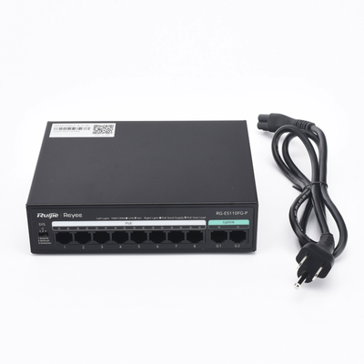 Switch PoE+ No Administrable / 8 Puertos PoE+ 10/100 / 2 Uplinks Gigabit / 110 W / Sin Ventilador / Protección 4 kV