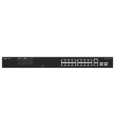 Switch PoE+ No Administrable / 16 Puertos 10/100 PoE+ / 2 Uplinks Gigabit / 2 SFP Combo / 120W PoE / 7.2 Gbps / Sin Ventilador