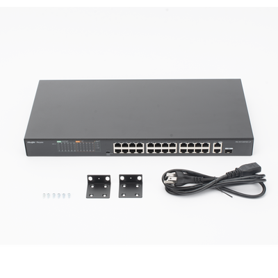 Switch PoE+ No Administrable / 24 Puertos 10/100 PoE+ / 2 Uplinks Gigabit / 1 SFP Combo / 180W / 8.8 Gbps / 1U