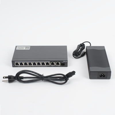 Switch Administrable / 8 Puertos PoE+ / 130 W / 2 Uplinks Gigabit / 20 Gb/s / Sin Ventilador