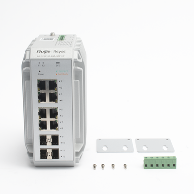 Switch Industrial PoE / 8 Puertos Gigabit 802.3af/at / 4 Puertos SFP / Administrable Cloud / -40°C a 75°C / Doble Fuente AC/DC