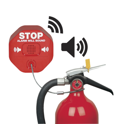 Alarma de Extintor Inalámbrica / Sirena 95/105 dB / Señal Visual Disuasoria / Alimentación 9V o 12-24V DC / Transmisión Inalámbrica a Receptor