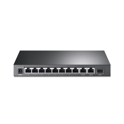 Switch PoE+ No Administrable de Escritorio / 11 Puertos / 8x PoE+ 10/100 Mbps / 2x Gigabit / 1x SFP / Presupuesto 124 W / Alcance Extendido 250 m / 0.56 x 0.32 x 0.09 ft