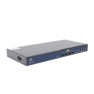 OLT GPON / 2 Puertos PON / 4 Puertos Uplink / Hasta 256 ONUs / Alcance 20 km / Montaje en Rack