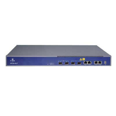 OLT GPON / 2 Puertos PON / 4 Puertos Uplink / Hasta 256 ONUs / Alcance 20 km / Montaje en Rack