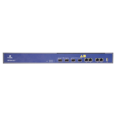OLT GPON / 2 Puertos PON / 4 Puertos Uplink / Hasta 256 ONUs / Alcance 20 km / Montaje en Rack