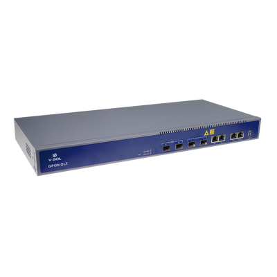 OLT GPON / 2 Puertos PON / 4 Puertos Uplink / Hasta 256 ONUs / Alcance 20 km / Montaje en Rack