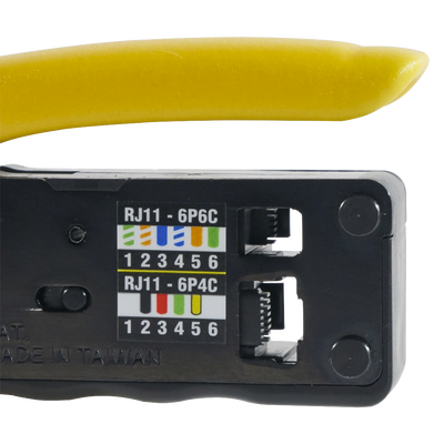 Ponchadora/Pelacables/Cortacables / Matraca ciclo completo / RJ45-RJ11/12 / Cat3-Cat5e-Cat6 / Compacta ergonómica