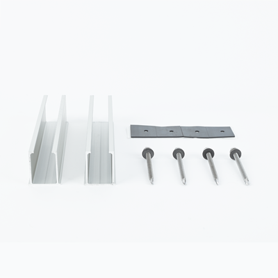 Mini Riel de Aluminio para Módulos Solares / Techo Inclinado 0° / Anodizado / 35 mm / 2 Rieles + 4 Tornillos Autoperforantes