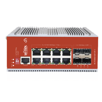 Switch PoE Industrial L2+ / 8 Puertos 100/1000 Mbps / 4 SFP Gigabit / 460 W / Cloud-Web-CLI / ERPS / -40 a 75 °C