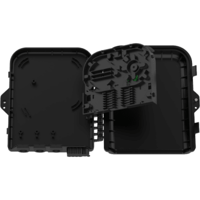 Caja de Empalme FTTx / 24 Fusiones / Splitter 1x8 SC/APC / 8 Acopladores SC/APC / 3 Puertos Troncal / IP65 / Interior-Exterior