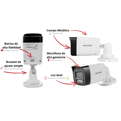 Cámara Bala TURBOHD / 3K 5 Megapixel / Lente 2.8 mm / Ángulo 112° / Dual Light IR 30 m (98.4 ft) + Luz Blanca 20 m (65.6 ft) / Audio Bidireccional / IP67