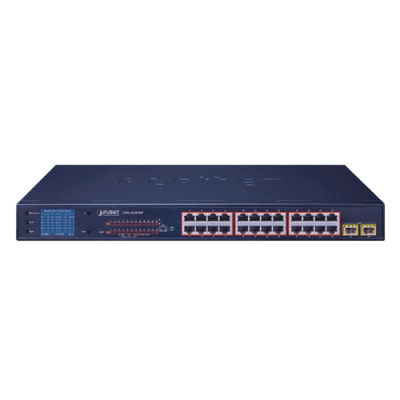 Switch PoE / 24 Puertos Gigabit 802.3af/at / 2 SFP 1000SX / LCD Inteligente / Modo Extendido 250 m (820.2 ft) / 300 W PoE / 52 Gbps