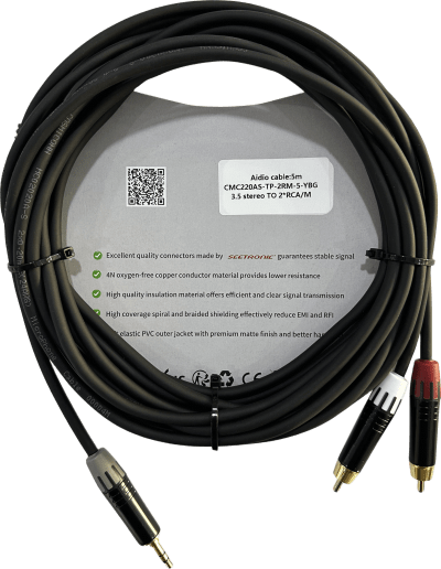 Cable Audio 3.5mm a 2 RCA / Diferenciador Blanco y Rojo / Conectores Negros / 5m (16.4 ft)