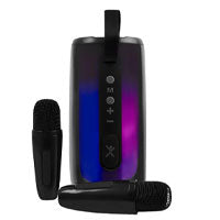 BOCINA PORTATIL TRANSPARENTE RGB CON 2 MICROFONOS INALAMBRICOS MODELO COSMO  PERFECT CHOICE