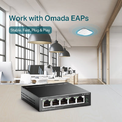 SWITCH | TP-LINK | TL-SF1005LP| 5 PUERTOS RJ45 10/100 MBPS | NO ADMINISTRABLE |CON 4 PUERTOS POE | PARA ESCRITORIO
