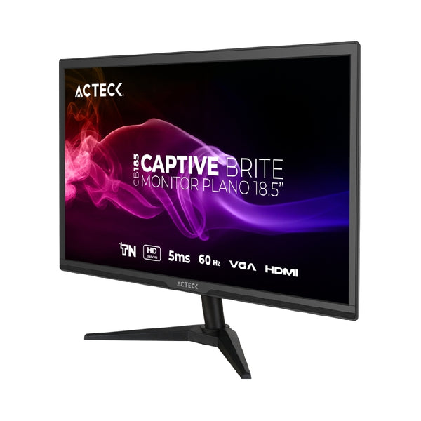 MONITOR ACTECK CAPTIVE BRITE CB185 / PLANO / 18.5 PULG / PANEL TN / 60 HZ / 5 MS / HD / VESA 75 MM / HDMI - VGA / 3 AÑOS DE GARANTIA / NEGRO / AC-944526