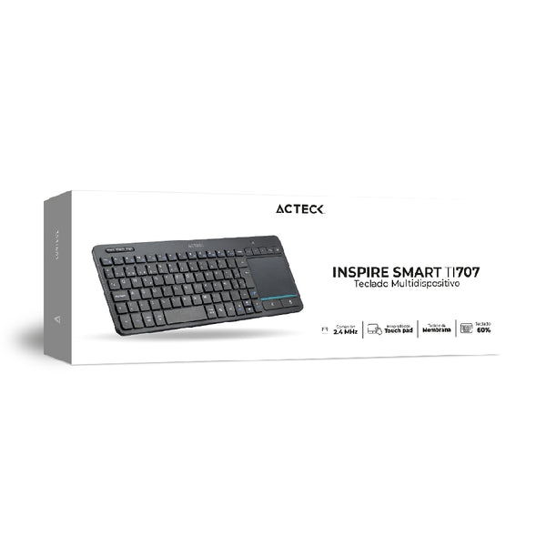 TECLADO ACTECK INSPIRE SMART TI707 / INALAMBRICO / MULTIDISPOSITIVO / DONGLE USB 2 BLUETOOTH / ESPAÑOL / 88 TECLAS TOUCHPAD MULTIMEDIA / WIN MAC ANDROID / NEGRO / AC-939621
