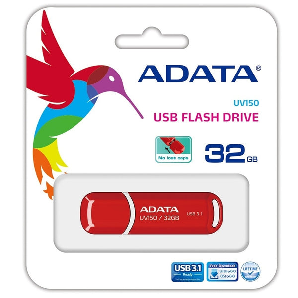 MEMORIA ADATA 32GB USB 3.2 UV150 ROJO (AUV150-32G-RRD)