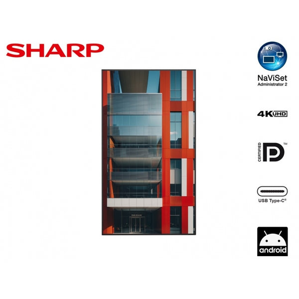 MONITOR PROFESIONAL SHARP DE 55 PN-ME552 UHD 3840 X 2160 18/7, 450 CD/M2 CONT 12001 USB-C HDCP 3 HDMI ANDROID 13 CON 3AÑOS DE GARANTIA