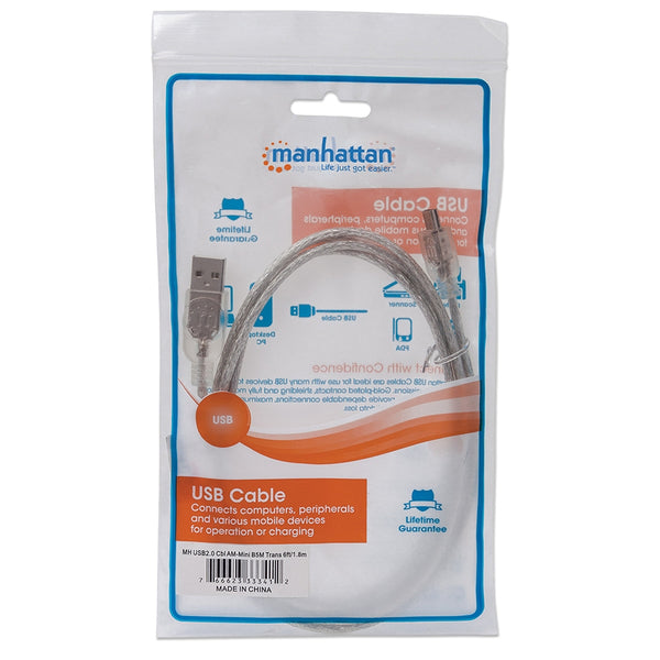 CABLE USB,MANHATTAN,333412, V2.0 A-MINI B 1.8M PLATA