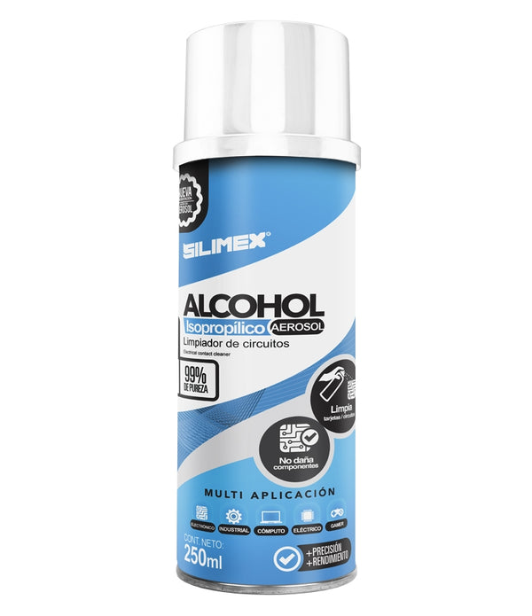ALCOHOL ISOPROPILICO AEROSOL 250 ML | SILIMEX | 750300219631 | LIMPIADOR DE CIRCUITOS | NO DAÑA COMPONENTES | 99% DE PUREZA