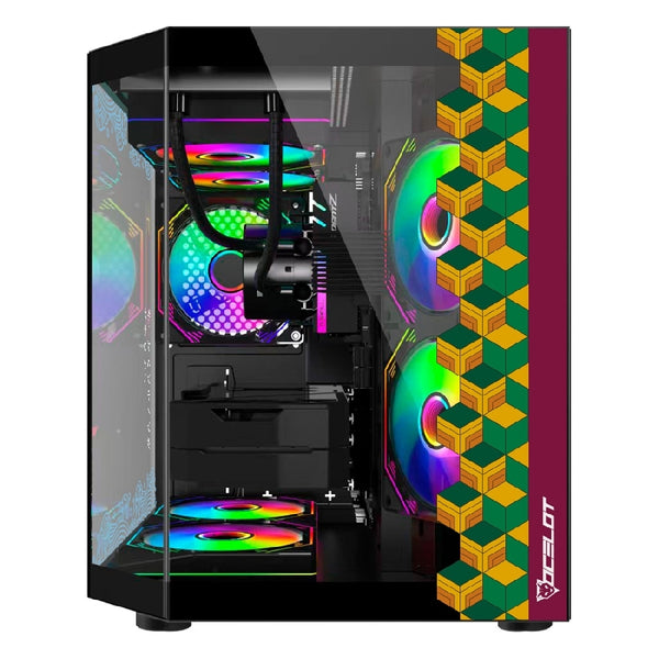 GABINETE OCELOT GAMING BLACK MIZU /M-ATX, ITX / PANEL LATERAL Y FRONTAL DE CRISTAL TEMPLADO / INCLUYE 3 VENTILADORES / ENFRIAMIENTO LIQUIDO HASTA 240MM / GPU HASTA 320MM / COLOR NEGRO