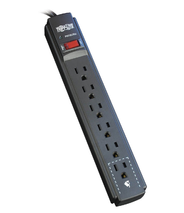 SUPRESOR DE PICOS PROTEC IT TRIPP-LITE TLP606B C/ 6 CONTACTOS, CABLE 1.83 M 6 PIES, 790 JOULES, LED DE DIAGNOSTICO, GABINETE EN NEGRO.