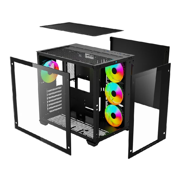 GABINETE GAMER BALAM RUSH TANK PRO GM930 / ATX - MINI TORRE / MICRO ATX - MINI ITX / PANEL CRISTAL TEMPLADO REMOVIBLE / VENTILADOR RGB / MALLA METALICA / 2 X SSD - 2 X HDD / NEGRO / BR-935944