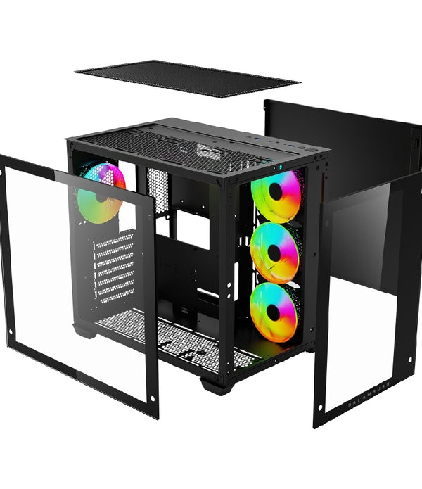 GABINETE GAMER BALAM RUSH TANK PRO GM930 / ATX - MINI TORRE / MICRO ATX - MINI ITX / PANEL CRISTAL TEMPLADO REMOVIBLE / VENTILADOR RGB / MALLA METALICA / 2 X SSD - 2 X HDD / NEGRO / BR-935944
