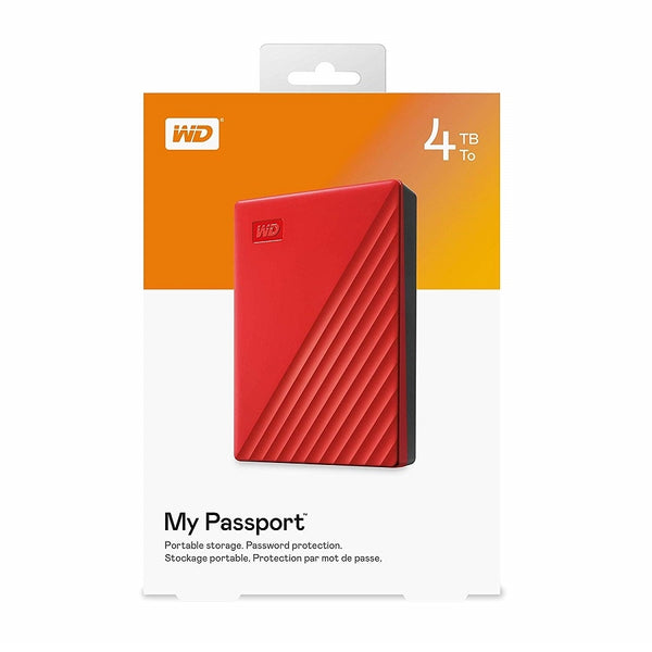 DISCO DURO EXTERNO WD MY PASSPORT 4TB 2.5 PORTATIL USB3.0 ROJO WINDOWS BACKUP ENCRIPTACION WDBPKJ0040BRD-WESN