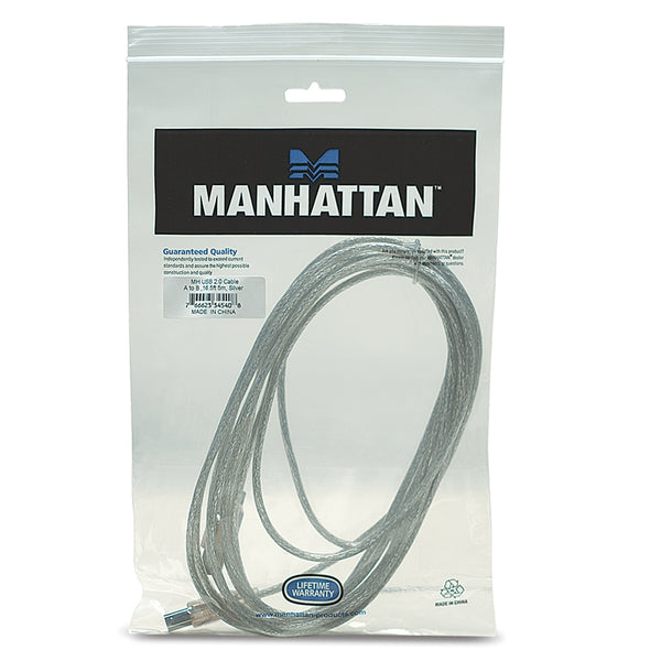 CABLE USB,MANHATTAN,345408, V2.0 A-B  5.0M  PLATA