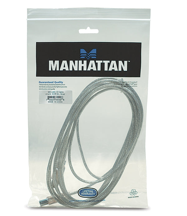 CABLE USB,MANHATTAN,345408, V2.0 A-B  5.0M  PLATA