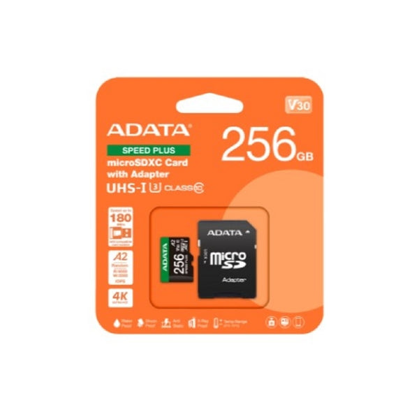 MEMORIA ADATA MICROSDXC SPEED PLUS 256GB CL10 CON ADAPTADOR UD256GUI3V30A2SP-RA1